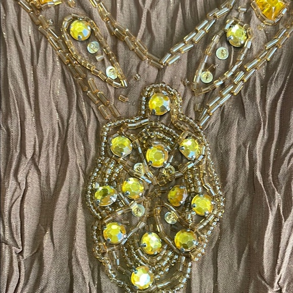 Worthington Brown Beaded V-Neck Women's Top - Picture 3 of 4